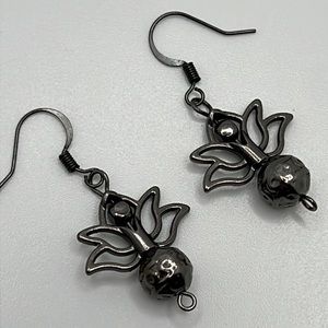 Gunmetal Lotus Flower Earrings.